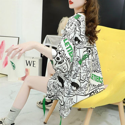 超人気 アバンギャルド 個性派 ラウンドネック プリント全2色 半袖Tシャツ<F-8720>