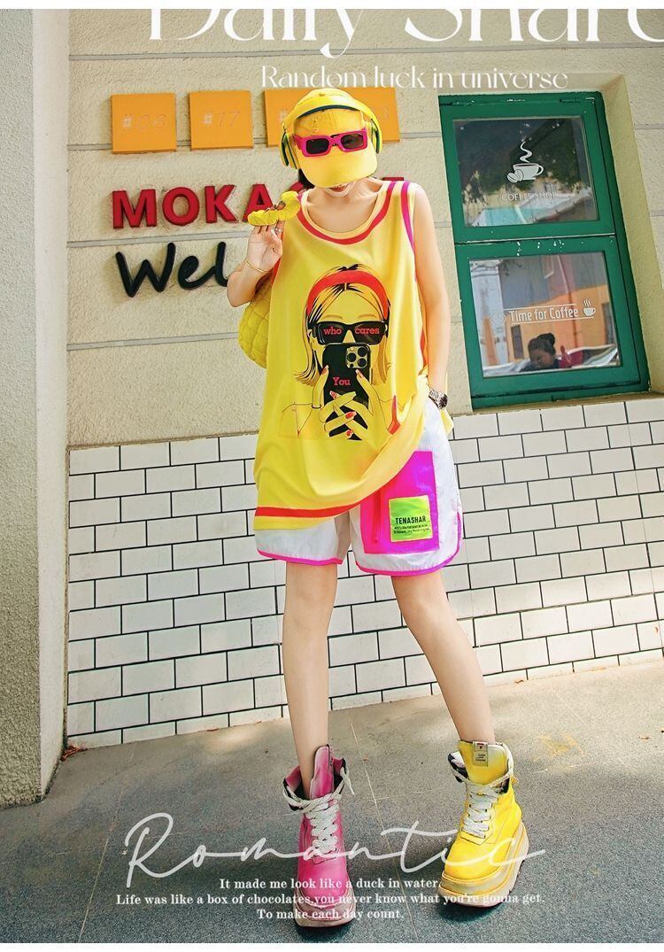 軽い生地が夏にぴったり！ ノースリーブ プリント全2色 Tシャツ カットソー＜F-11359＞