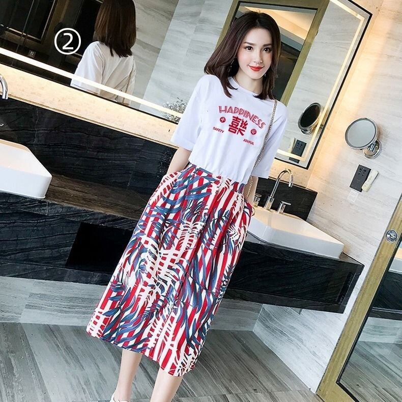大好評 絶対欲しい 好感度UP カジュアル 全３色 半袖 Tシャツ スカート セットアップ ＜F-11193＞