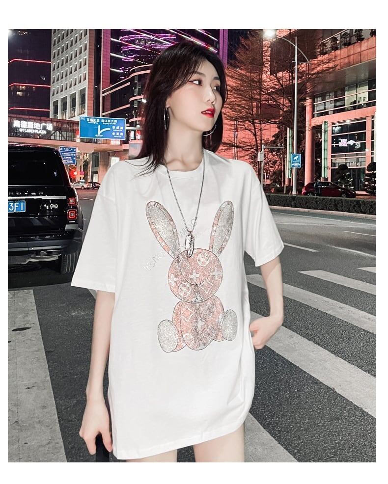 合わせやすい   ウサギ Tシャツ ゆったり 半袖 ＜F-2887＞