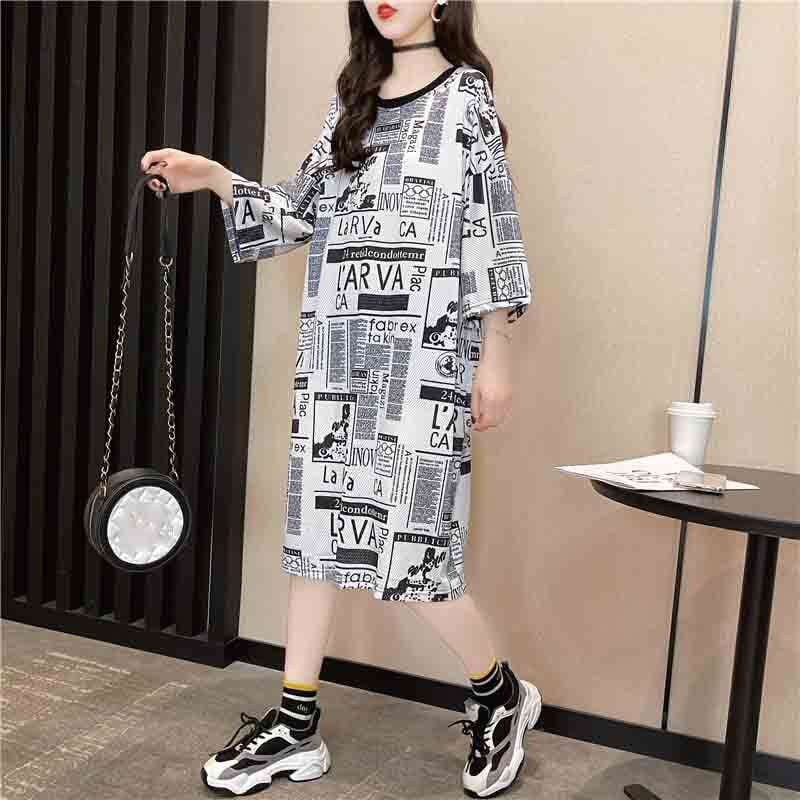 オシャレ度満点 プリント 一目惚れ 切り替え ワンピース Tシャツ カットソー＜F-3122＞