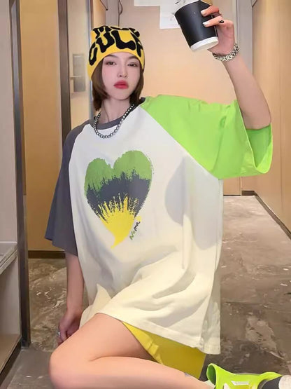 絶対欲しい プリント ロゴ カラーマッチング ゆったり 3色半袖Tシャツ＜F-8383＞