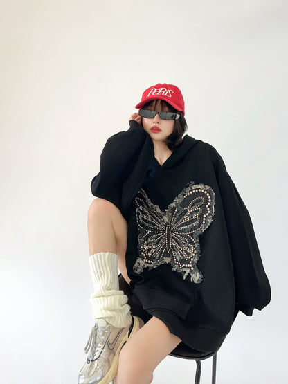 都市ファッショ デザイン オシャレ おしゃれ度高め 刺繍 ホットダイヤモンド カジュアル 3色選択 パーカーF-9290