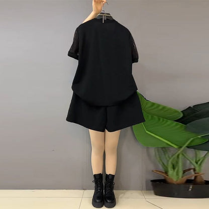 好感度UP ホットダイヤモンド カジュアル 半袖 Tシャツ ショートパンツ セットアップ ＜F-9000＞