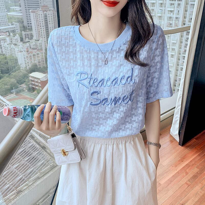 【半額！期間限定！！】大活躍 シフォン 定番シンプル 刺繍 全3色 Tシャツ カットソー ＜F-8601＞