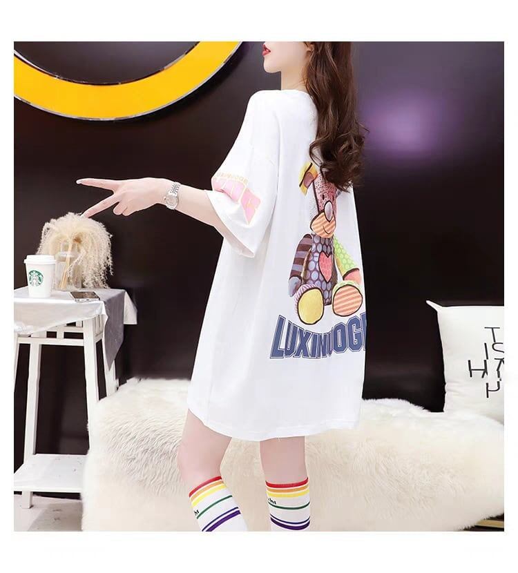 質感のいい   熊柄 オーバーサイズ Tシャツ ＜F-2878＞