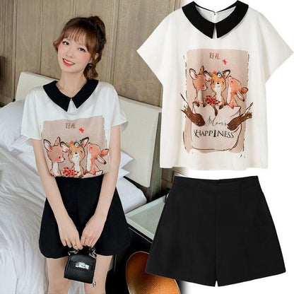 美人度アップ シフォン スウィート 半袖 Tシャツ ショートパンツ セットアップ ＜F-9234＞