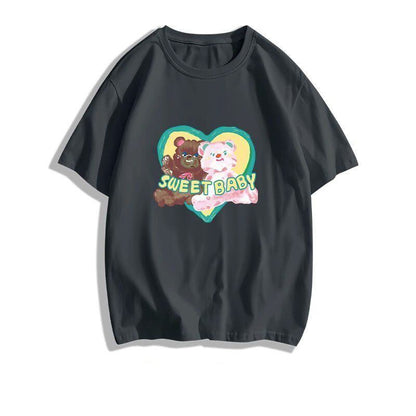 絶対欲しい大人可愛い カジュアル 高見えデザイン プリント全6色 半袖TシャツF-9328