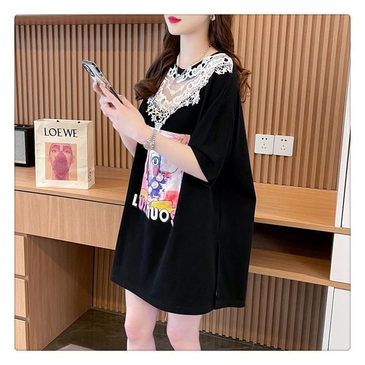 新商品 透かし彫り キュート レース 切り替え ゆったり 半袖Tシャツ＜F-8472＞