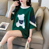カジュアルルーズワッペン刺繍ステッチカラーブロック半袖Tシャツ<F-2870>