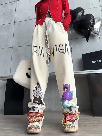 韓国系ビックロゴ裏起毛ジョガーパンツ2色あり   <F-4417>