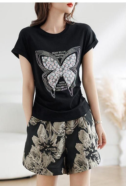 話題沸騰中 上品 着心地良い カジュアル 半袖 Tシャツ ショートパンツ セットアップ ＜F-8905＞