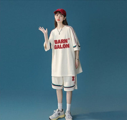 大好評 ファッション カジュアル ルーズ半袖ＴシャツⅹパンツセットF-6539