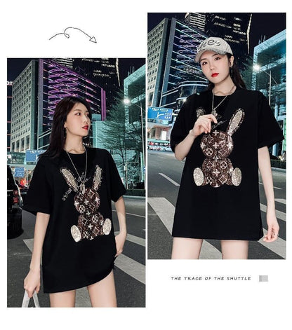 合わせやすい   ウサギ Tシャツ ゆったり 半袖 ＜F-2887＞