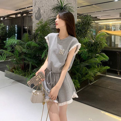 話題沸騰中 上質 おすすめ カジュアル 切り替え 半袖Ｔシャツ ショートパンツ セットアップ <F-11241>