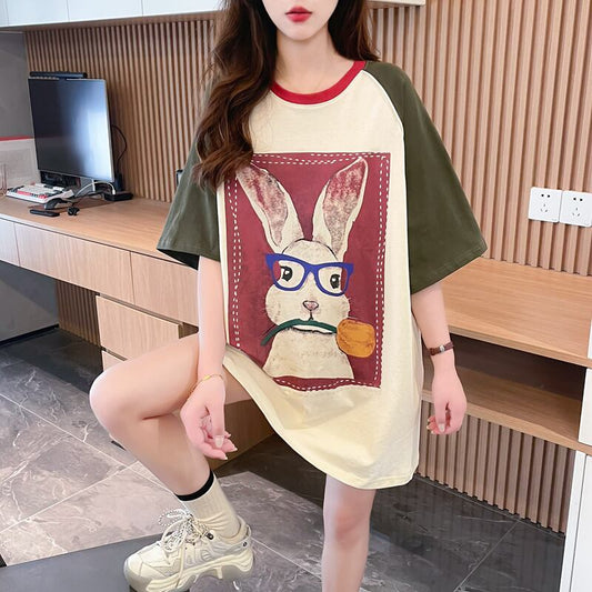 絶対欲しい プリント 個性派 切り替え 全2色 半袖 Tシャツ ＜F-8545＞