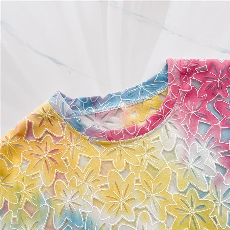 オシャレ度満点 ラウンドネック スタイリッシュ 透かし彫り Tシャツ カットソー＜F-2957＞