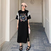 おすすめ レース ファッション 切り替え プリント Tシャツ カットソー ワンピース＜F-8535＞