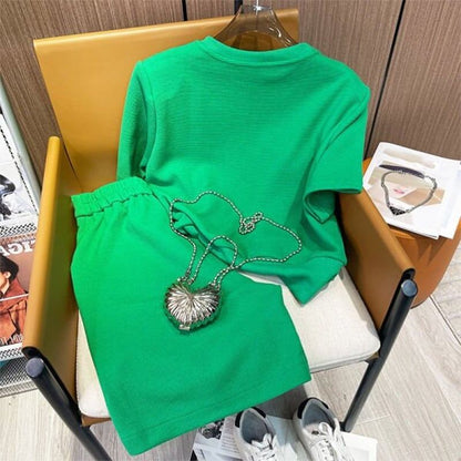 スタイリッシュ 切り替え 一目惚れ Tシャツ＋ショートパンツ セットアップ＜F-3488＞