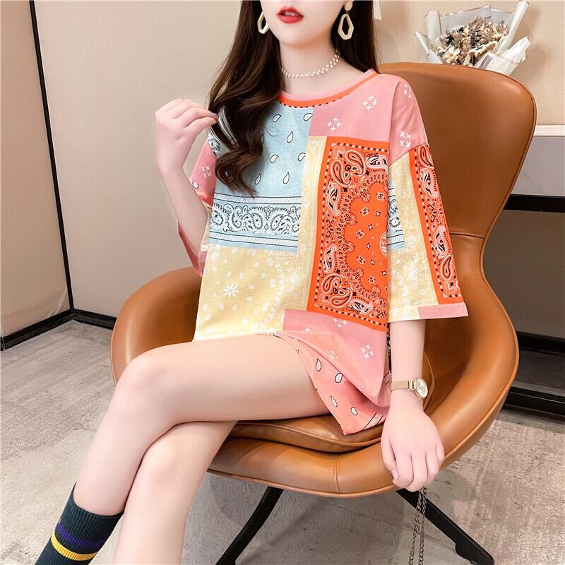 超人気商品 半袖 ラウンドネック 切り替え Tシャツ ワンピース ＜F-8637＞