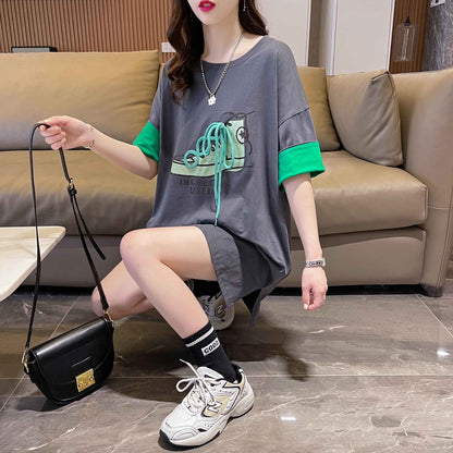 韓国系   ラウンドネック Tシャツ ゆったり半袖 ＜F-2988＞