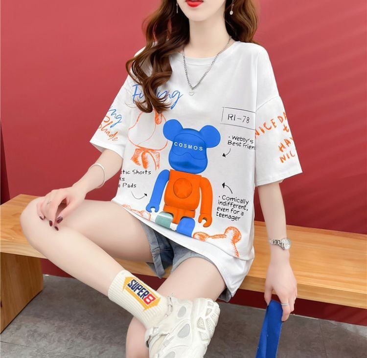 【個性派】 プリント カジュアル ビッグロゴ ゆったりトップス 半袖Tシャツ 全2色＜F-4940＞