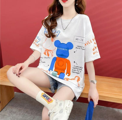 【個性派】 プリント カジュアル ビッグロゴ ゆったりトップス 半袖Tシャツ 全2色＜F-4940＞