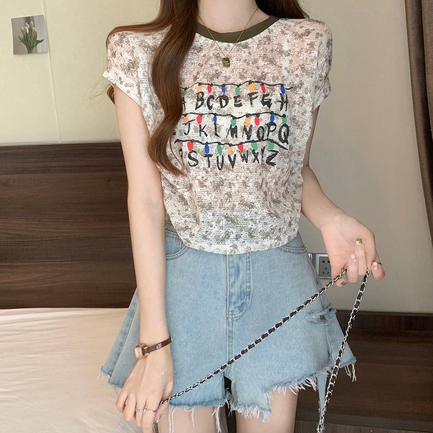 好感度UP カジュアル 大人可愛い プリント 全2色 半袖 Tシャツ＜F-8822＞