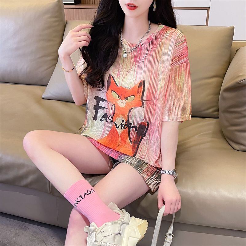 大活躍 絞り染め 特別デザイン プリント 2色選択 半袖Tシャツ＜F-8574＞