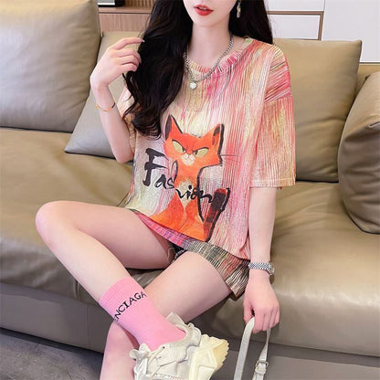 大活躍 絞り染め 特別デザイン プリント 2色選択 半袖Tシャツ＜F-8574＞