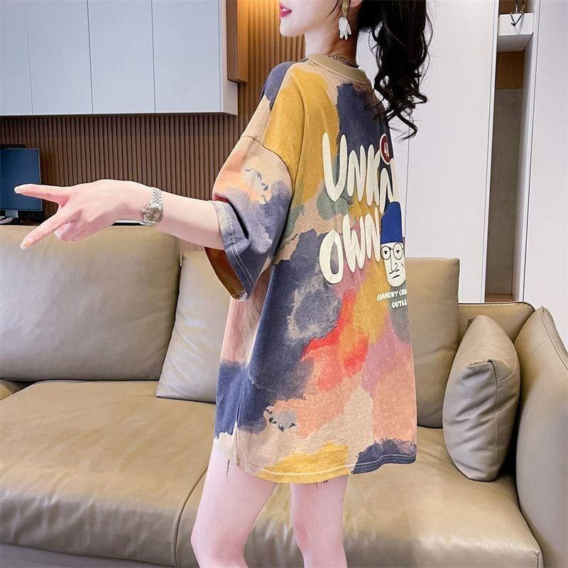 売り切れ必至 絞り染め ファッション プリント 2色選択 半袖Tシャツ＜F-8573＞