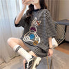 高級外国風千鳥格子半袖Tシャツ夏の新スタイル<F-2983>