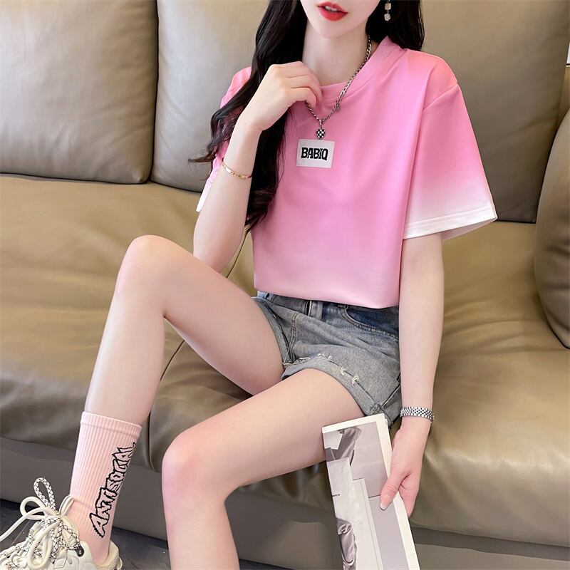 新商品 カジュアル グラデーション プリント 全3色 半袖TシャツF-9214
