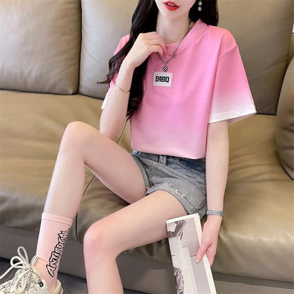 新商品 カジュアル グラデーション プリント 全3色 半袖TシャツF-9214