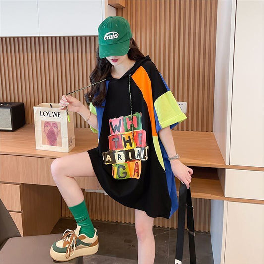 売り切れ必至 切り替え カジュアル カラーマッチング プリント全2色 半袖Tシャツ<F-8723>