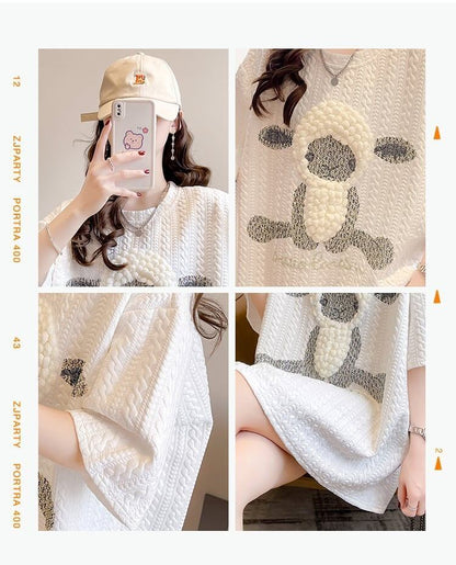 高級立体ハンドビーズコットン半袖Tシャツ<F-2998>