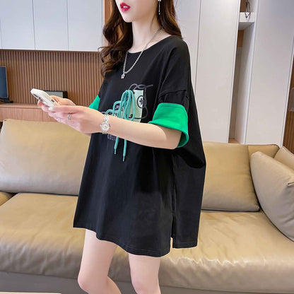 韓国系   ラウンドネック Tシャツ ゆったり半袖 ＜F-2988＞