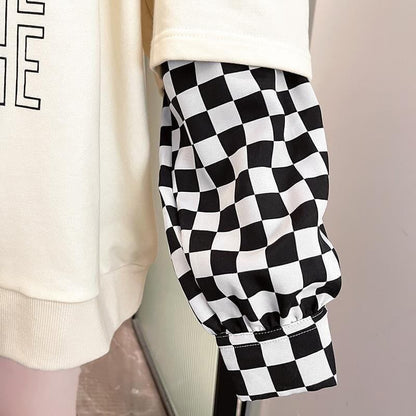 【半額！期間限定！！】定番シンプル   チェック柄アルファベットプリント