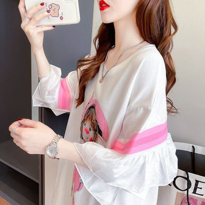 新商品 切り替え キュート ゆったり 全2色 半袖Tシャツ＜F-8349＞