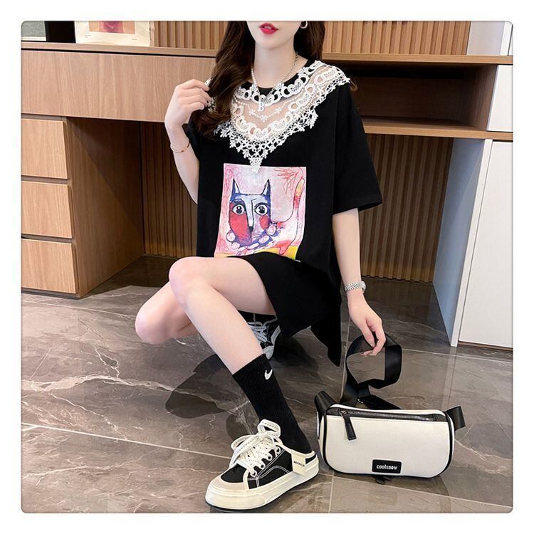 新商品 透かし彫り キュート レース 切り替え ゆったり 半袖Tシャツ＜F-8472＞