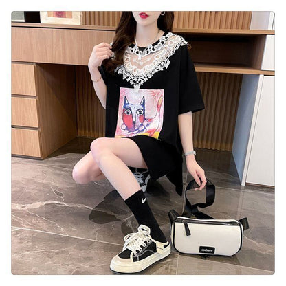 新商品 透かし彫り キュート レース 切り替え ゆったり 半袖Tシャツ＜F-8472＞