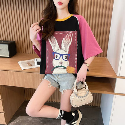 絶対欲しい プリント 個性派 切り替え 全2色 半袖 Tシャツ ＜F-8545＞