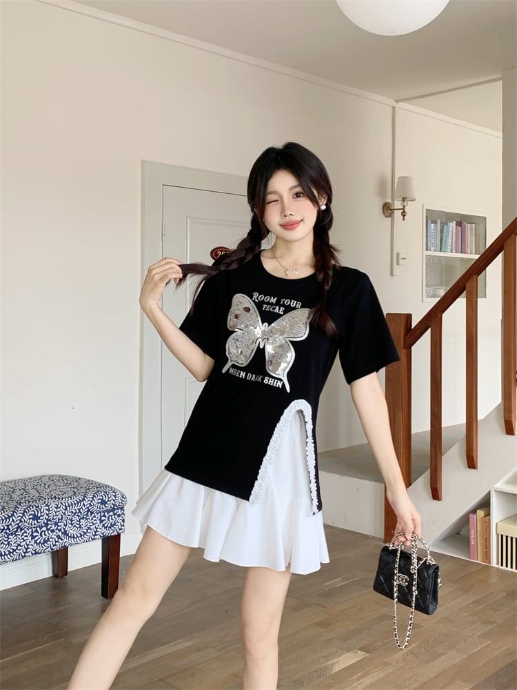 絶対欲しい キュート 超人気 ピンク プリント スパンコール 3色選択 半袖Tシャツ＜F-8570＞