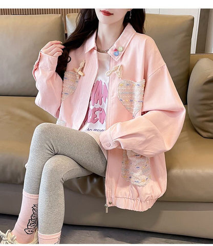 韓国風ファッションおしゃれ度高め 2色選択 柔らかくて優しい印象 ジャケット F-9505