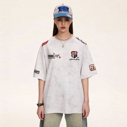 定番シンプル  今季マストバイ 全4色 ロゴプリント ダメージ加工Tシャツ  男女兼用F-13044