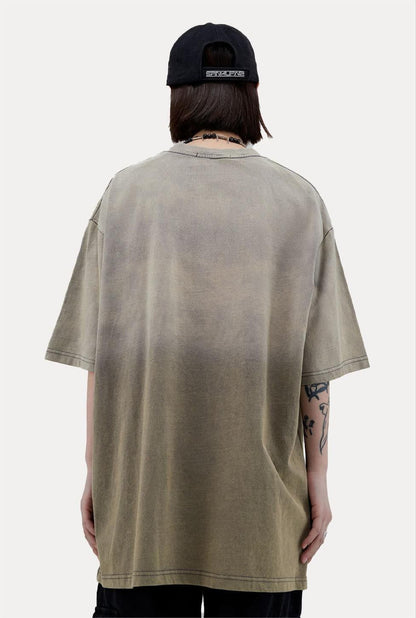 トレンドのアメリカンストリートビッグレタープリント半袖Tシャツ<F-2904>