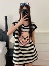 おしゃれ度アップ   ストライプ柄 Tシャツ ゆったり ワンピース＜F-2977＞