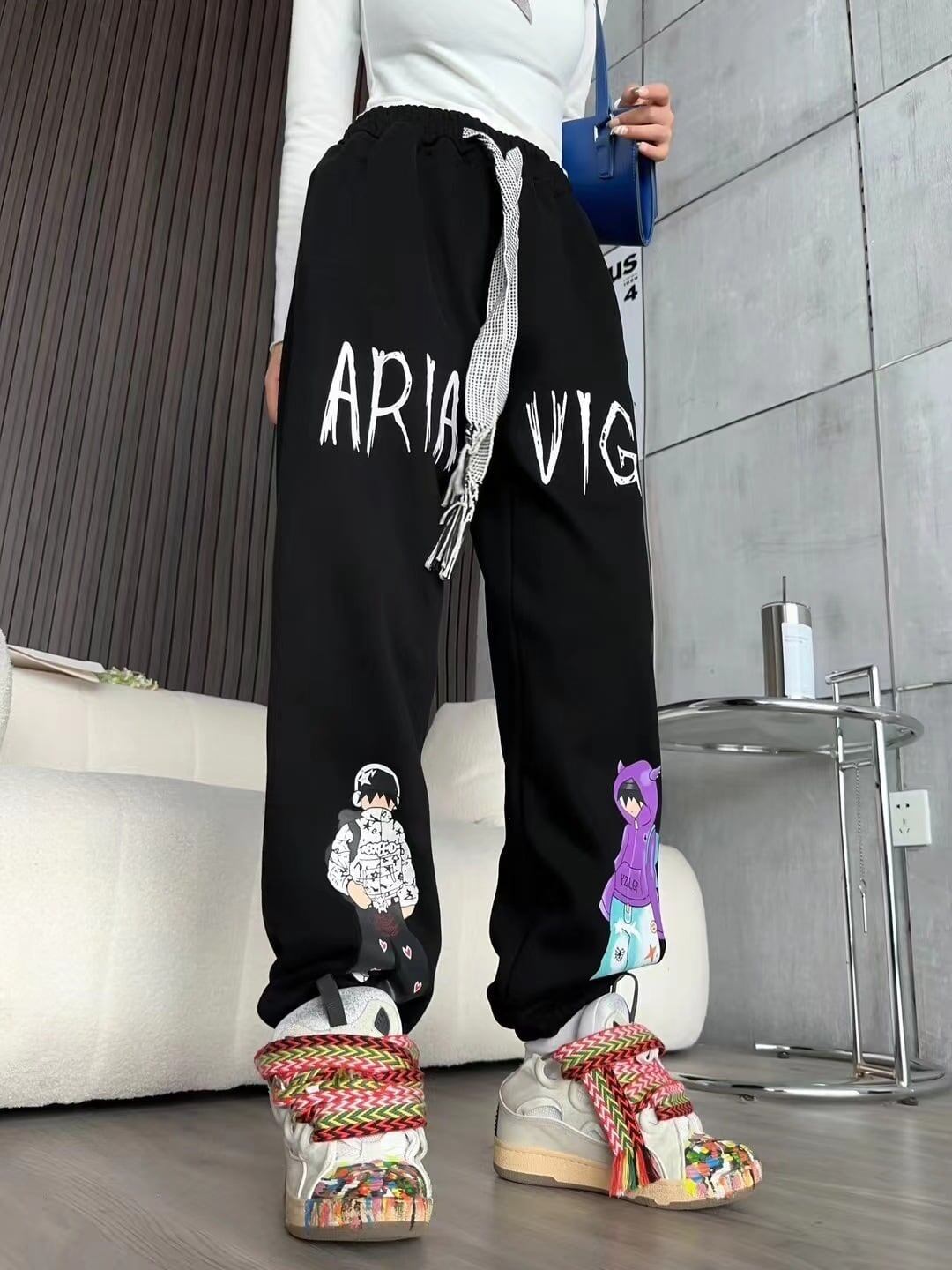 韓国系ビックロゴ裏起毛ジョガーパンツ2色あり   <F-4417>