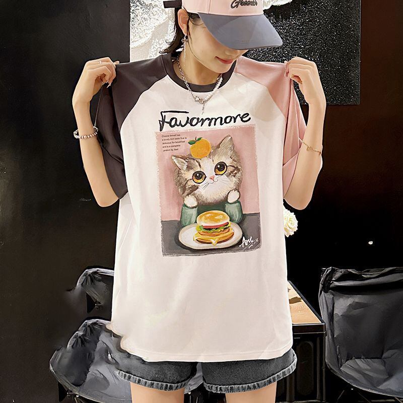 話題沸騰中 プリント切り替え 新作 全2色 半袖Tシャツ カットソー ＜F-8682＞