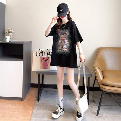 【半額！期間限定！！】絶対流行 ホットダイヤモンド カジュアル プリント全2色 半袖Tシャツ カットソー ＜F-8564＞